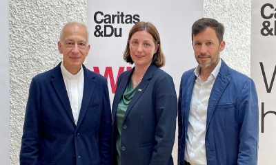 von links nach rechts: Michael Landau (Präsident Caritas Österreich und Caritas Europa) mit den Caritasdirektoren Nora Tödtling-Musenbichler und Klaus Schwertner